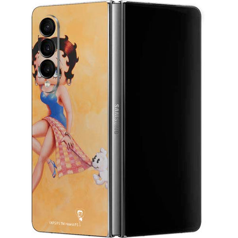 Betty Boop With Puppy Orange Background Galaxy Z Fold4 5G Skin
